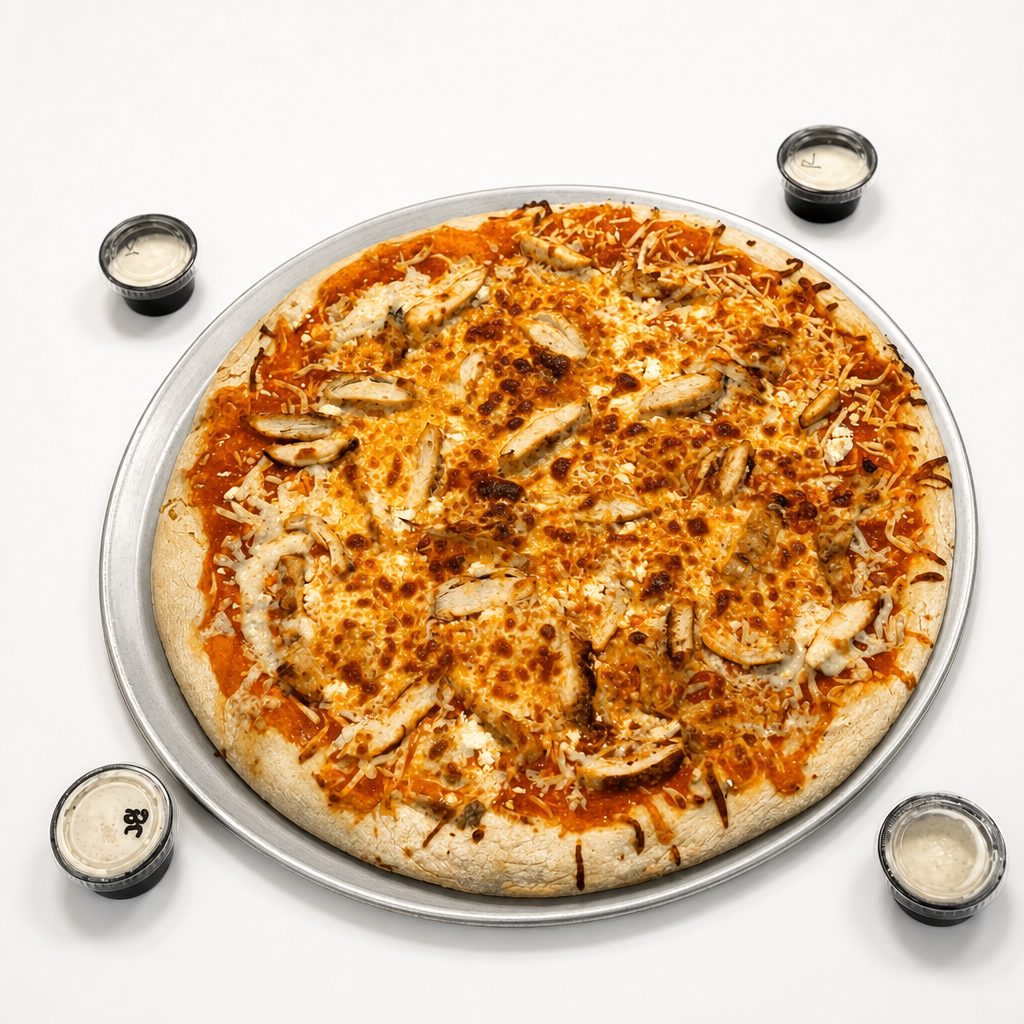 Buffalo Chicken Deep Dish Pizza.