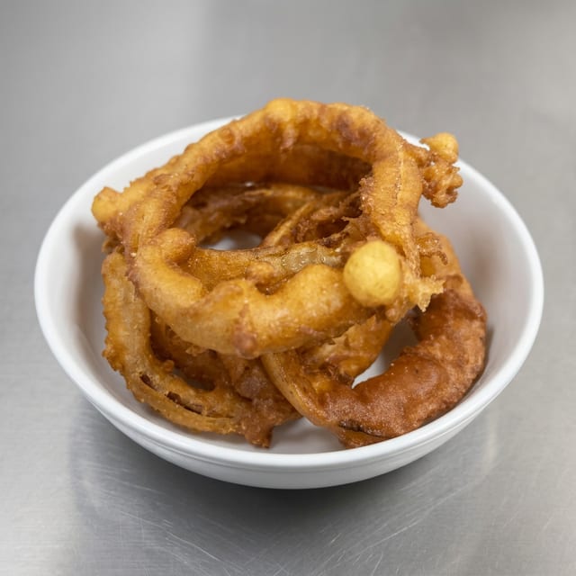 Hand Battered Onion Rings.